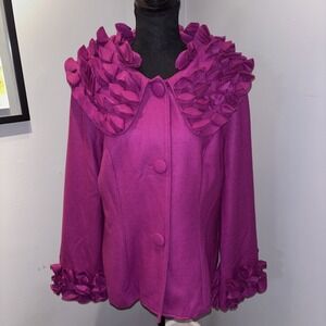 Feratelli Pink Cocktail Jacket Wool Blend Ruffles Women's SzXL Luxury Artsy READ